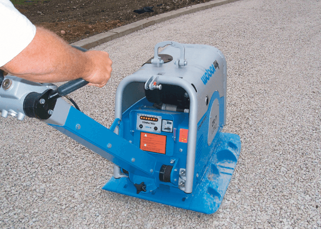 Figure 1. A 13,500 pound-force plate compactor with a compaction indicator enables the operator to know when the machine is done compacting in a specific area.