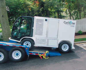 The diesel-powered Cyclone CY5500 carries approximately 1,200 liters (300 gal) of water.